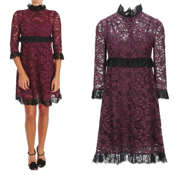 DOLCE & GABBANA★素敵！LACE MOCK NECK RUFFLE ACCENT DRESS DOLCE & GABBANA DRESS LACE MOCK NECK RUFFLE ACCENT sz IT 40 US 4